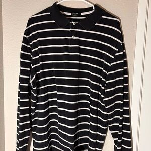 J. Crew navy and white long sleeve button down tee